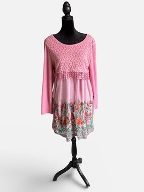 Simply Couture Pink Embroidered Hem Layered Tunic Top